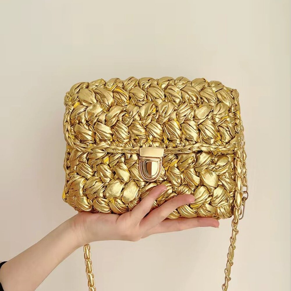 Luxury Handmade Metallic Gold Crotchet bag- Resort ready